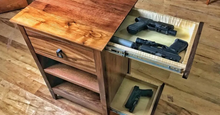 An end table that has hidden compartments for your guns to illustrate how to hide a gun safe in plain sight. Image from medium.com.